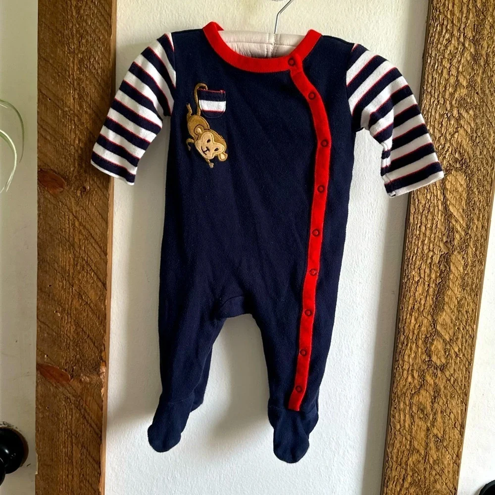 Gymboree baby boy Stripe Monkey One Piece footies 0-3 Months ADORABLE